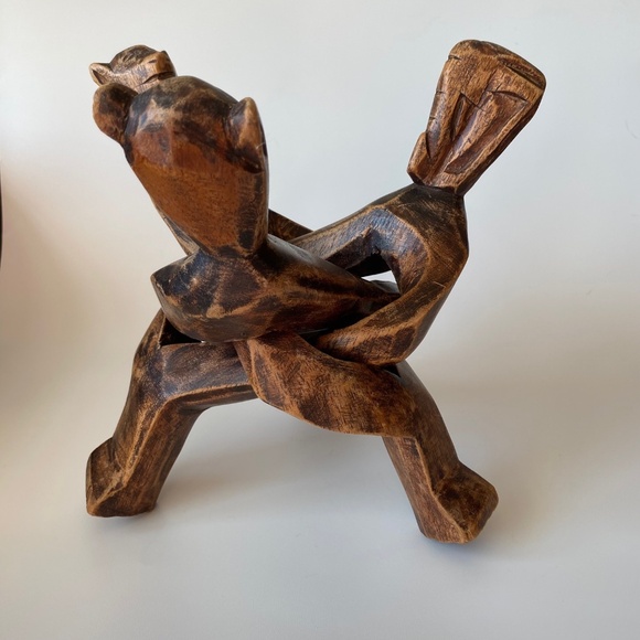 Vintage Wooden Interlocking Sculpture: Unity Trio, African, Hand Carved - Picture 9 of 9